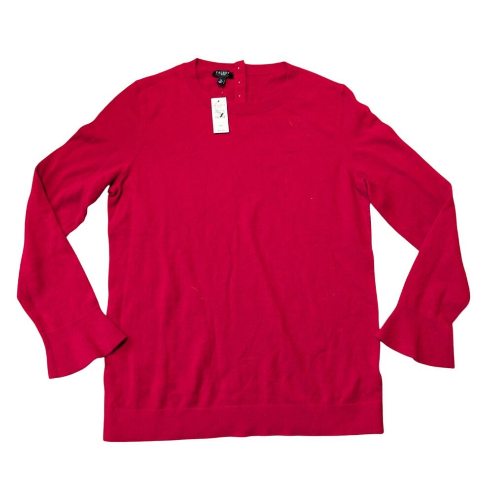 Talbots Women’s Crewneck Pullover Sweater Size Medium Petites Red Lambswool NWT